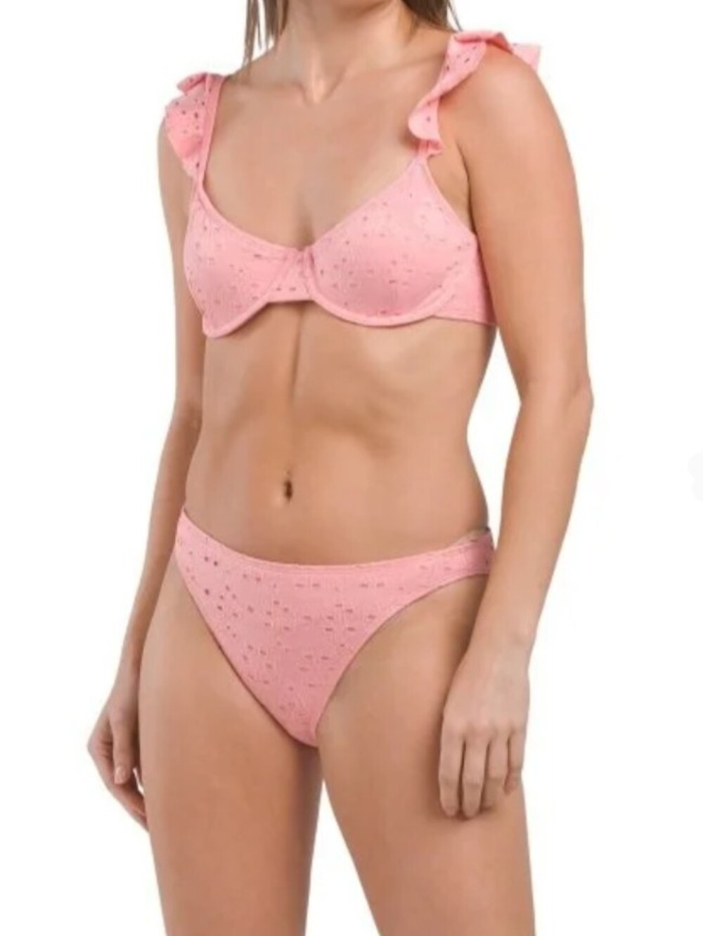 Jessica Simpson Pink Eyelet Pink Bikini Ruffle Strap 2-piece Set New With Tags